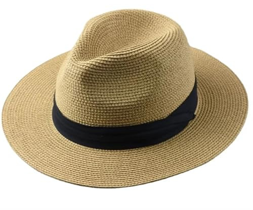 EnxJire Cowboy Hut Große Größe XL61-64cm Hüte Männer Frauen Strand Breiter Krempe Strohhut Dame Sommer Sonnenhüte Plus Größe Fedora Hut 55-57cm 58-60cm(Khaki,XL 61-64cm)