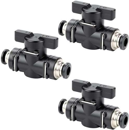 3 Stück Pneumatik Steckverbinder 6mm Schwarz Gerade Pneumatischer Kugelhahn mit Absperrhahn Hohe Härte Druckluft Steckverbinder für Verbinden Steuern von Pneumatikschläuchen Luftleitungen