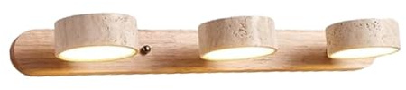 Lampada a Parete per Bagno in Legno e Pietra Naturale Travertino Giallo Lampada Lineare Rotabile a 180° LED per Specchio Luce d'AmbienteWood,M