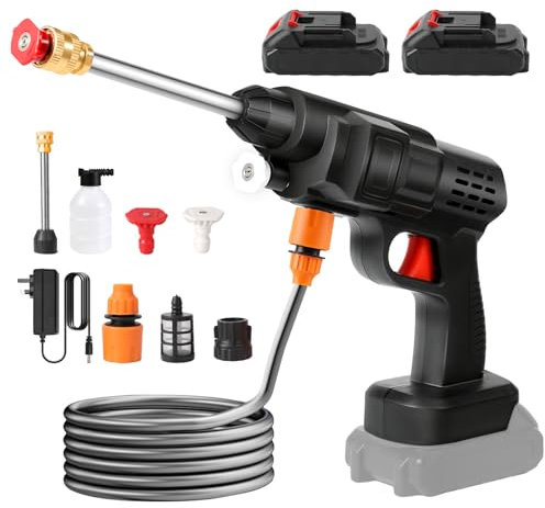 Portable Cordless High-Pressure Washer, 21V Handheld Washer Kit, Cordless Power Washer with 2 Nozzle, 2 Battery, 5m Hose Cordless Power Washer, Portable Jet Wash for Car Floor (2 Batterie)