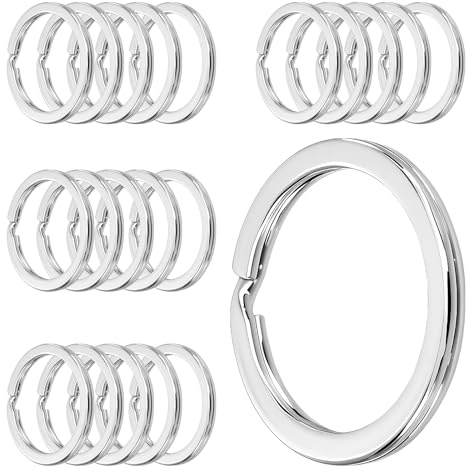 Lanovuto 30 Pcs Anneau Porte Clé, 25mm Anneaux Porte Clé Ronds Plate, pour Les Cles, Bricolage, Artisanat (Argent)