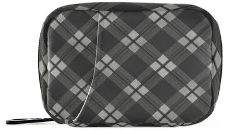 Pill Organizer Weekly Plaid Check Zipper Pill Case for Travel Medication Container Pills Box 7 Day Charcoal Gray
