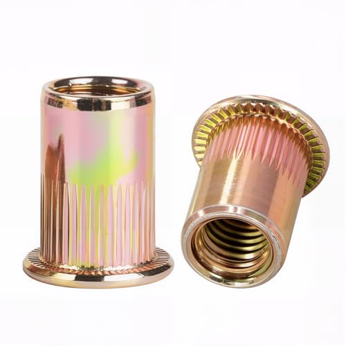 Drenky Tuercas Remachables M6, 50 Piezas Remaches Roscados Galvanizadas De Acero Al Carbono Inserciones Con Cabeza Plana Rivet Dado Testa Con Cuerpo Estriado Para Chapas, Tubos