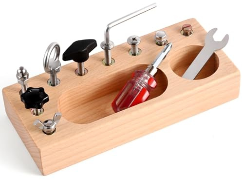 Montessori Busy Board with Wooden Screwdriver | Fine Motor Skills Toy for 3 4 5 Year Olds | Sensory Travel Activity | STEM Learning Toy UK​
