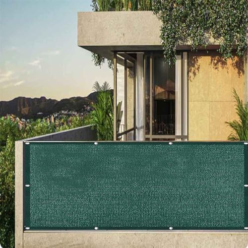 Schermo protettivo per balcone, 1,1 x 8 m, opaco, resistente alle intemperie, in HDPE, con occhielli e cordino, per giardino, cortile, prato, verde scuro, protezione della privacy per balcone