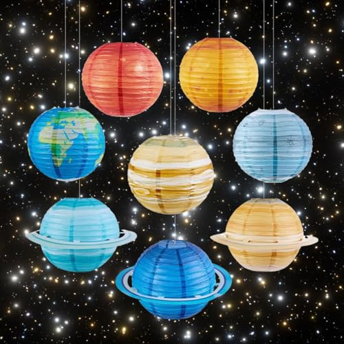 Auriselle Pack of 8, 25 cm/10 Inch Papier Lampions Außen Planeten aus Papierlaternen Runde Laterne mit Papierlampions Rund Hängende Laternen Draussen, umweltfreundliches Material, sicher langlebig