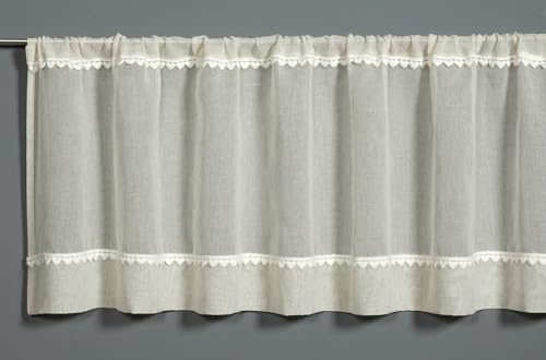 Sehlbach Rideau de bistrot, Bordure en Dentelle en Forme de cœur, Naturel, 135 x 48 cm Rideau de bistrot, Bordure en Dentelle en Forme de cœur, Translucide, Opaque, Certifié Oeko-Tex