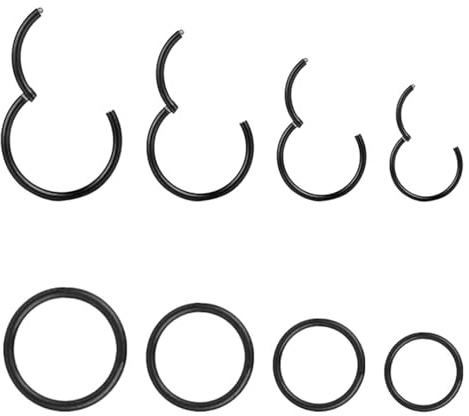 louuuou 8 PCS Black Nose Ring, Thin Nose Piercing Hoop, Helix Hoop Tragus Industrial Piercing Jewellery Lip Ring 6mm 8mm 10mm 12mm, Party Birthday Graduation Gift