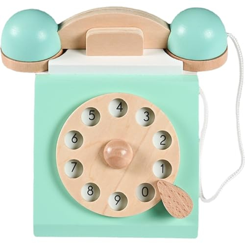 Jorzer Retro -Telefon klassisches hölzerne realistische Vintage -Telefon lustig vorgetäuscht Spielen Spielzeug Interaktives Lernen Altes für Kinder Mädchen Jungen Geschenke, Blau
