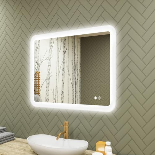 Artforma Badspiegel 80x60 cm Rund MAGARTFORMA081-SJYA9-80x60 | Badspiegel mit Beleuchtung und Beheizt, Badezimmerspiegel, Spiegel Bad mit Licht, 80x60 cm, Abgerundet, mit Touchschalter