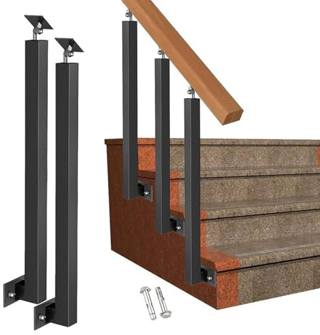Balaustre per scale in metallo regolabili, mandrini per ringhiera in ferro nero a 270° con base piatta, confezione da 2 per decorazione terrazza, balcone, scale (dimensioni: 85 cm)