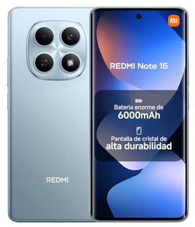 XIAOMI REDMI Note 15 - Smartphone de 8+256GB, Pantalla AMOLED FHD+ de 6,77, MediaTek Helio G100-Ultra, cámara de 108MP, batería de 6000 mAh, Cargador no Incluido, Azul Glaciar (Versión ES)