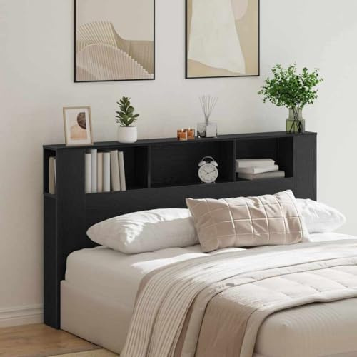 QJBSAVVA Kopfteil Schrank Schwarze Eiche 180 x 18,5 x 102,5 cm Modernes Bettkopfteil mit Stauraum Minimalistisches Regal fürs Schlafzimmer