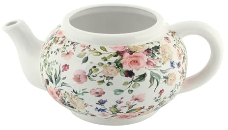 Ceramic Teapot Planter – 34cm Indoor Plant Pot for Herbs, Bulbs & Succulents – Floral or Eucalyptus Design – Whimsical Cottage Garden Gift – Decorative Herb Planter by Azuma