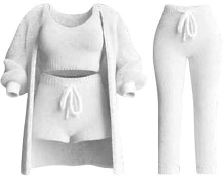 Générique Ensemble de Tricot Misscosy 4 pièces, Ensemble de Tricot Confortable pour Femme, Pyjama en Polaire Douce, Cardigan Chaud, Manteau, Gilet, Short ou Pantalon