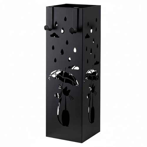 Bricozone Portaombrelli In Metallo Stand Quadrato Design Moderno Con Gatto Vaschetta Scolapioggia Removibile Ganci Per Ombrelli Pieghevoli Per Ingresso Casa E Ufficio (Nero)