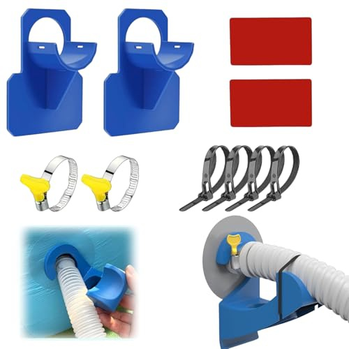 Pool Hose Holder Kink Protection Made of Plastic, Swimming Pool Pipe Holder, 26 mm - 38 mm Pool Hose Holder with Cable Ties, Pool Pipe Holder Fitting for Intex and Bestway (Blue) Pack of 2
