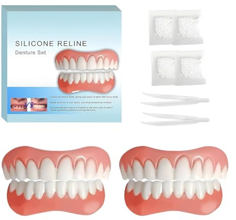 KAFZEL 2 pares 4pcs de Dientes Postizos Set,Carillas Dentales Arriba y Abajo, Multifunción,Con 10 g de Cemento Dental, Unisex（A）