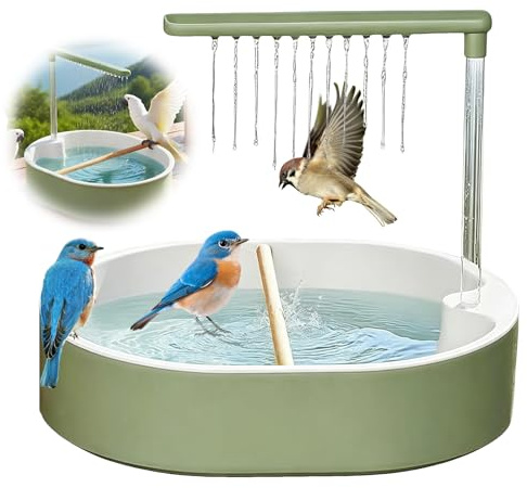 Encuryna Vogel Badehaus Badewanne, 32x26cm Automatische Vogel Badewanne,Wellensittich Badewanne,USB Stromschleife Automatisches Vogelbad mit 26 Wasserauslässe Automatische Haustier-Vogeltränke
