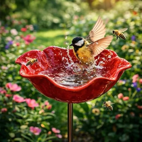 Trädgårdsplugg av metall, foderstation, fåglar, handgjord, blomform, fågelbad, vintersäker, insektssprick, bikub, trädgårdsfigurer och trädgårdsstatyer, trädgårdsdekoration för utomhus (A)
