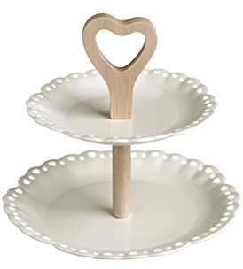 BRANDANI 53083 Alzata traforata porcellana bianca/bamboo naturale ø 23,5x20,5h