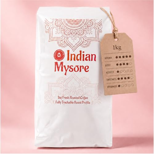 Roast Shop Coffee, 1kg Freshly Roasted Indian Mysore Arabica Beans, Bursting With Flavour, Delicious Aroma, Easy to Extract and Brew, Single Origin