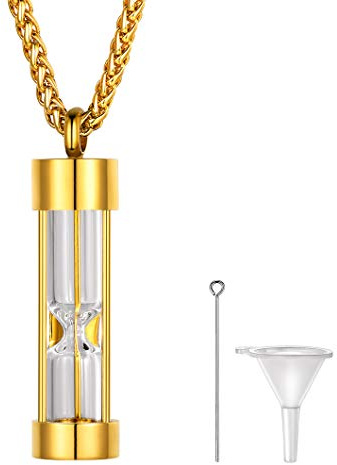 Richsteel Pendentif Cendres de Chien - Collier Sablier Urne - Collier Femme Acier Inoxydable Chaine Spiga Or (Urne pour Chien) - Médaillon Funéraire