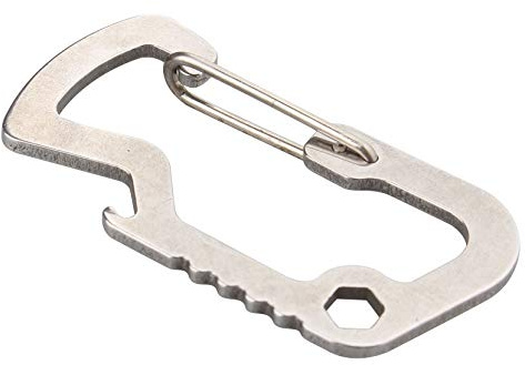Jopto Multipurpose Tool Carabiners D-type Buckle Clip Ring Cap Lifter Bottle Opener 1/4 Hex Hole EDC Multi-function Locking Keychain Stainless Steel Carabiner Spring Hook for Outdoor Tool Hiking