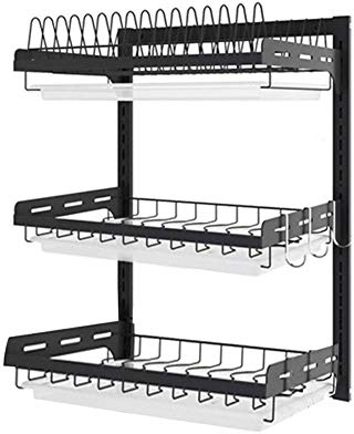 cuffslee Abtropfgestell, 304 Edelstahl Geschirr Tassen, Wandmontage, 2-lagig: ca. 41,2 x 26,6 x 40,5 cm, 3-lagig: ca. 41,2 x 26,6 x 55,5 cm, Geschirrständer für Küche