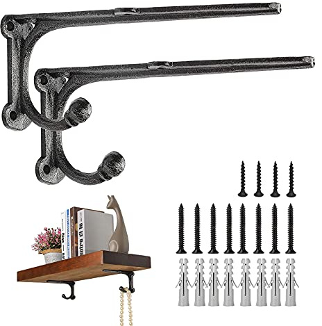 ChasBete Regalträger Regalhalterung mit Haken - Rustikale Gusseiserne Regalhalter- Retro & Heavy Duty - 20 * 8,5 cm - 2 Stück
