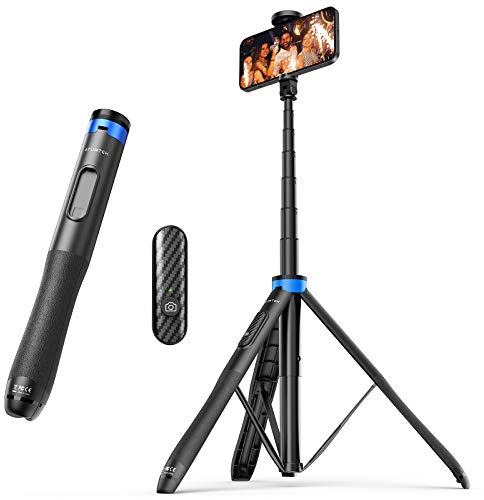 ATUMTEK 130 cm Palo Selfie trípode, Selfie Stick con Aluminio Resistente y pies Antideslizantes, trípode para iPhone y Android, fotografía, Viajes, transmisión en Vivo, Negro/Azul