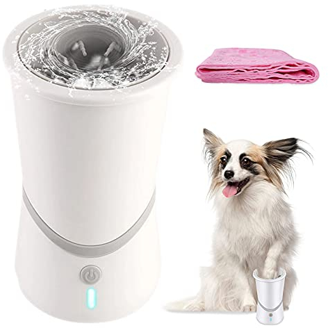 Hunde Pfotenreiniger, USB Wiederaufladbar Elektrisch Automatisch Hunde Pfote Reiniger,Tragbare Weiche Silikonmassage Hundebürsten,Gründlich Ihr Haustiers Schlammige Kleine Pfoten Mit Handtüchern