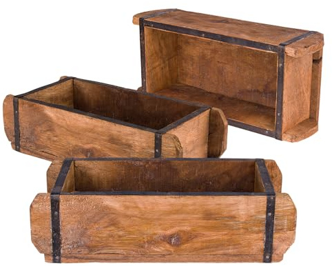 BigDean 3x Ziegelform 32x14x9 cm Vintage Holzkiste mit Metallbeschlägen | Ordnungsbox Allzweckkiste - Handmade - Nachbau aus Altholz - Jedes Stück ein Unikat