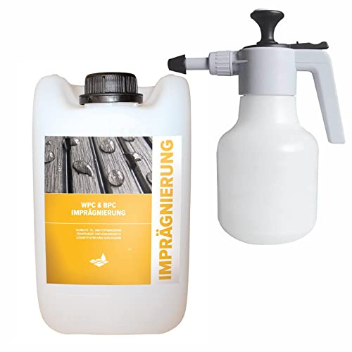 stein-reiniger WPC & BPC Imprägnierung + Drucksprüher | 5 L Schutz | Pflege für Terrassen & Zaun im Außenbereich | Schmutzabweisend | Öl- & fettresistent | Reichweite bis 100 m² | Transparent