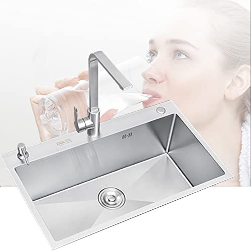 SRHWBF Fregadero Cocina 1 Senos Fregadero Doble Acero Inoxidable Cuadrado Incluyendo Juego de Rebosadero y Desagüe sobre Encimera Fregadero Moderno con Accesorios (B 2)