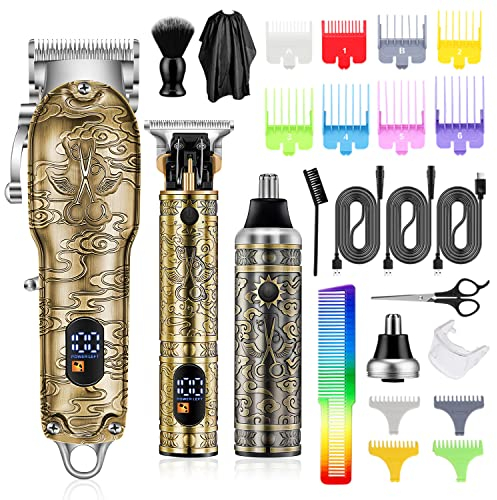 Roziapro Professional Hair Clipper for Men Electric T-Blade Hair Trimmer Cordless Nose Hair Trimmers Three Types Barber Clippers Rechargeable Men Hair Cutting Grooming Kit