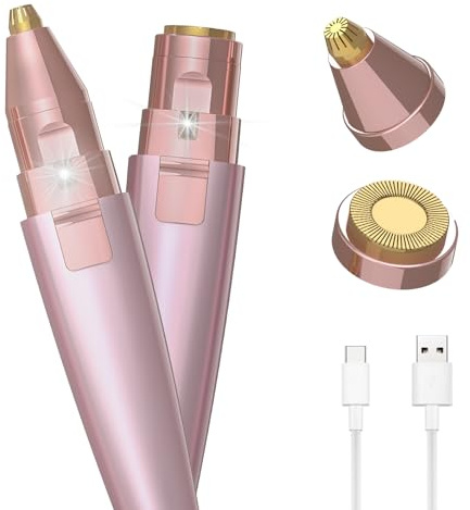 Augenbrauenrasierer & Gesichtshaarentfernung für Frauen (2 in 1, USB wiederaufladbar), 100% schmerzfreie Haarentfernung, Augenbrauentrimmer und Haarentferner Kit mit Licht für Augenbraue, Gesicht