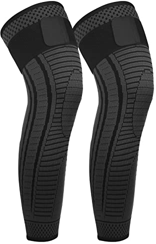 Ruilala Kniebandage Lang 2 Stück Kniestütze Kompression Atmungsaktiv für Männer Damen Lang Knieschützer Einstellbar für Laufen, Sport, ACL, Arthritis, Meniskus (Schwarz, L)