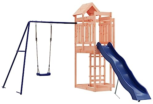 vidaXL Outdoor Playset | Solid Douglas Wood Material | Safe & Weather Resistant | Multi-activity Centre with Wave Slide & Swing Set | Perfect for Kids aged 3-8 years