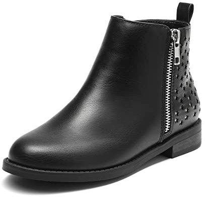 DREAM PAIRS Stivaletti con Cerniera Laterale e Tacco Basso Stivali da Equitazione a metà Polpaccio per Bambine/Bambini,Size 37.5,Nero/Pu,SDBO2221K