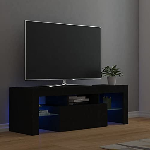 FIRBNUS Meuble TV avec Lumières LED Noir 120x35x40 cm Aggloméré Armoire Média Salon Amplement d’Espace pour Garder et Organiser Lecteur DVD Console de Jeu Appareil de Streaming