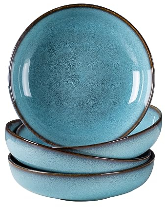 HENXFEN LEAD cuencos de pasta,740mL cuencos de sopa de cerámica, ensaladeras de porcelana para 4 personas, Azul cielo