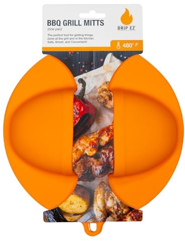 Drip EZ BBQ Grill Mitts - Heat Resistant up to 480°F - Durable Silicone for Grill Oven and Stove - Slip On Multipurpose - Dishwasher Safe