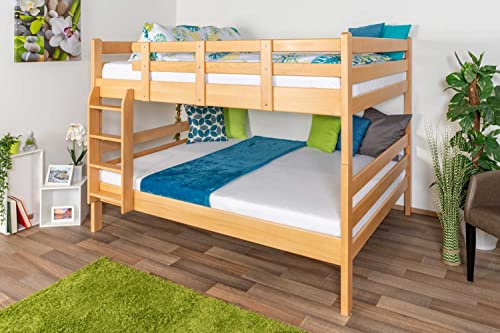 Stockbett 160 x 200 cm für Erwachsene Easy Premium Line K24/n, Kopf- und Fußteil gerade, Buche Massivholz Natur lackiert, teilbar