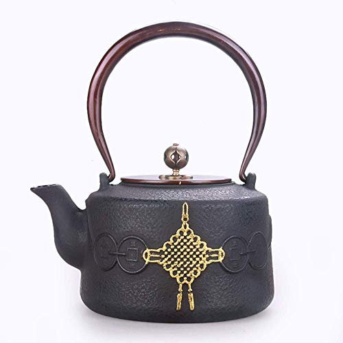 Juegos de té simples y creativos Hierro fundido Ese Olla de hierro fundido Olla de hierro fundido Juego de té de agua hirviendo Nudo sin recubrimiento hecho a mano 1 4L Mango de co