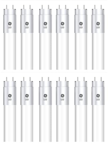 GE (12 Tubes) T8 LED Tube, 48 inch, 15 watts, 1800 lumens, 5000K Sunshine Cool White, Type A Plug and Play, Fast and Easy LED Upgrade for 4-ft T8 Fluorescent lamp