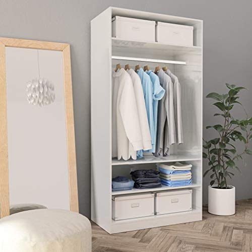 Gecheer Kleiderschrank Kombischrank Mit 3 kleine Fächer und 1 großes Fach mit Hängestange,Holzschrank Kleiderschränke Schlafzimmerschrank Schrank 100 x 50 x 200 cm (B x T x H) aus Spanplatte