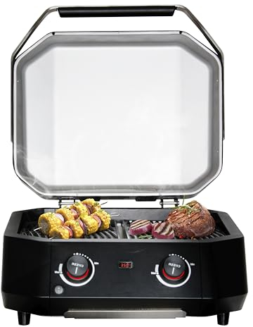 cozze - Fortschrittlicher Elektrogrill mit zwei Zonen – 2100 W, Indirektes Kochen, Digitales Thermometer, Edelstahl, Schwarz