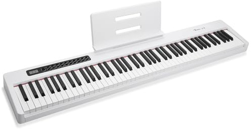 Rosen P21 Halbgewichtete Tastatur 88 Tasten Anfänger Digitalpiano, tragbares E-Piano mit Sustain Pedal und Netzteil, weiß