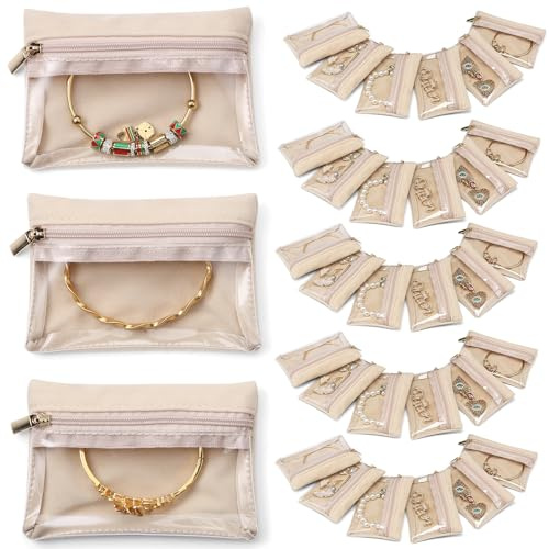 Vlando Reise-Schmuckbeutel, Schmuckbeutel, transparente Samt-Reißverschlusstaschen, Schmuck-Aufbewahrungstasche, Organizer für Reisen, Damen, Mädchen, Geschenk, 33 Stück | Reiseutensilien, transparente Taschen, Ringe, Halsketten, Handgepäckverpackung, Geschenk für Frauen, Reisende, Geschenk